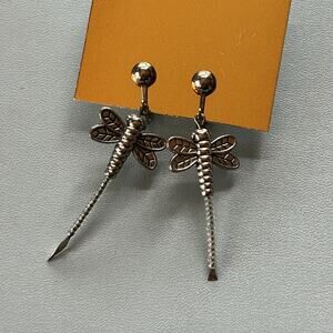 Silver Dragonfly-Shaped Dangle Earrings, Butterfly Closure, for Pierced Lobes